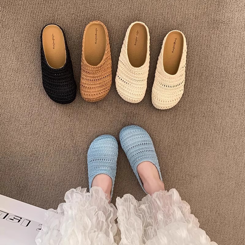 Mule Slip On - Ciabatte da donna in rafia intrecciata,