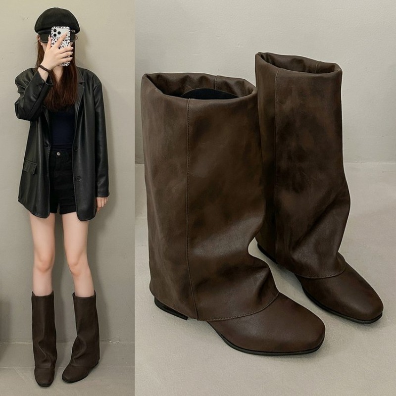 Knee High Boots Women - Nuovi Stivali Vintage con Punta Quadrata